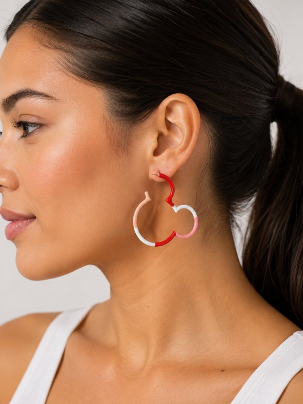 Disney x BaubleBar Mickey Mouse Pink White Hoop Earrings NIB